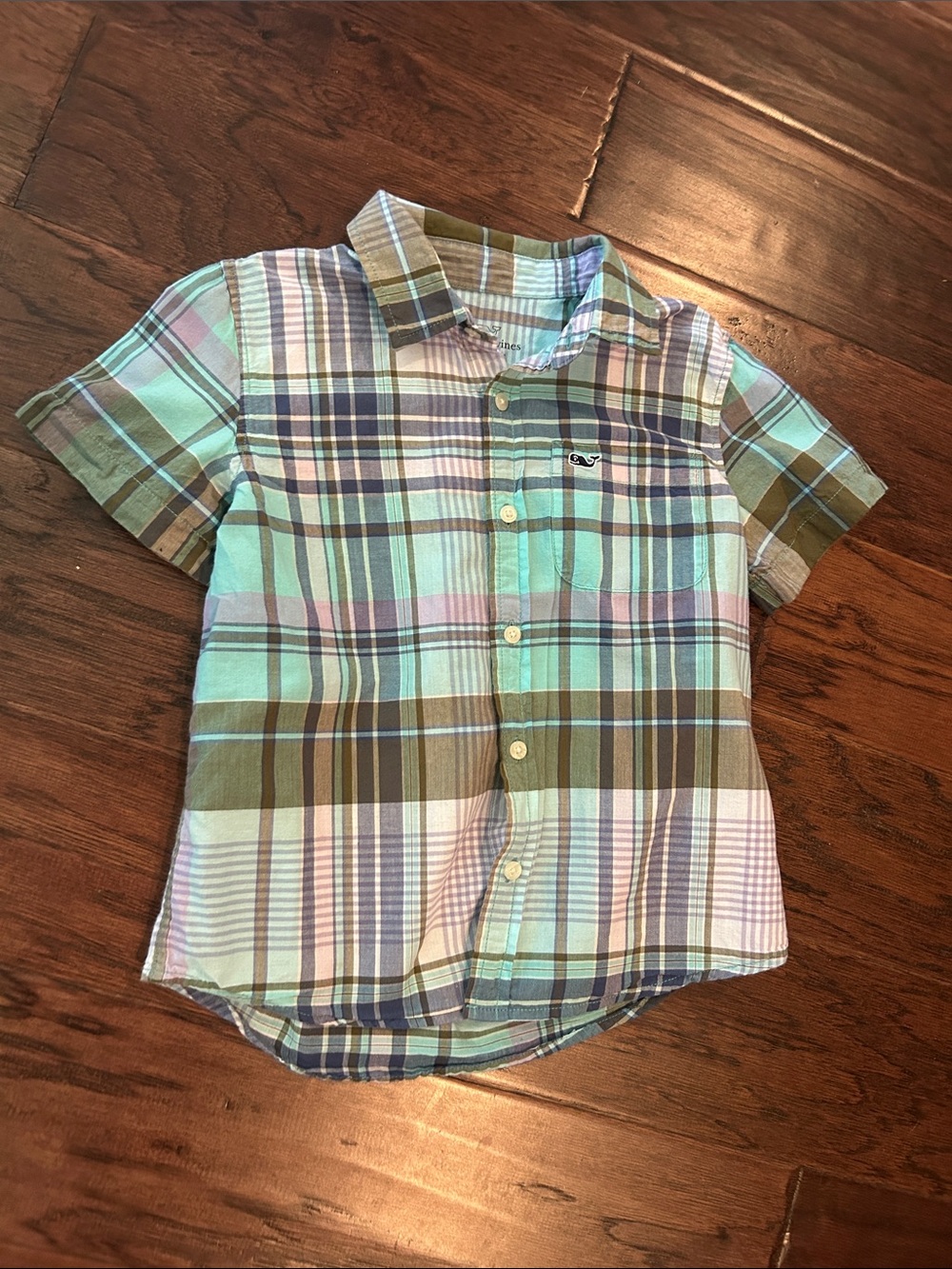 Vineyard Vines Pastel Plaid Short-Sleeve Button-Down — Mint, Lavender & Olive